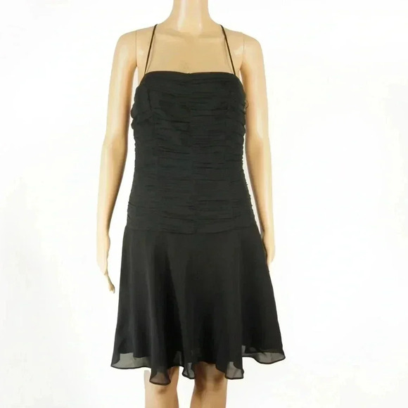 NW Vintage A.B.S by Allen Schwartz Spaghetti Strap Rouched Black Evening Dress - Picture 1 of 2